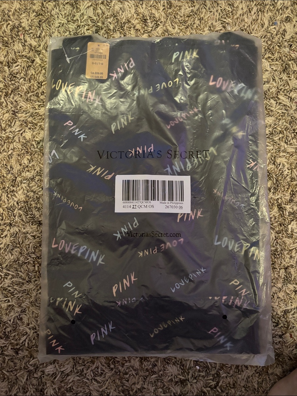 PINK Victoria's Secret Black Tote with Pastel Rainbow Script